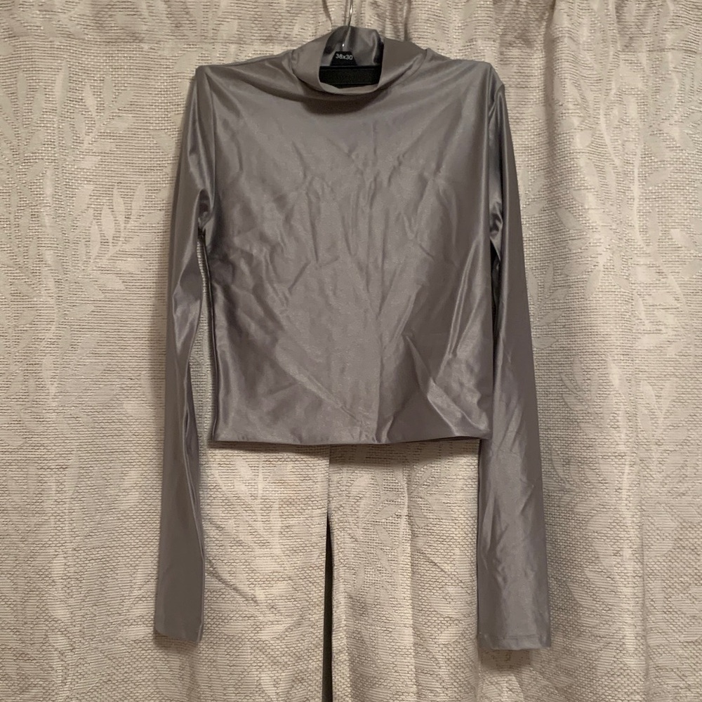 Babaton Metallic Silver Long Sleeve Top